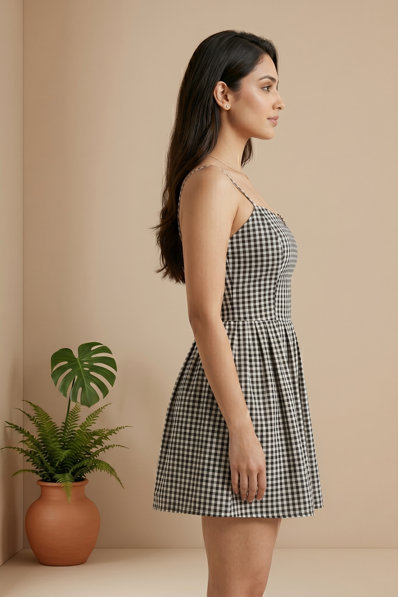 Gingham Mini Dress Black&White Check