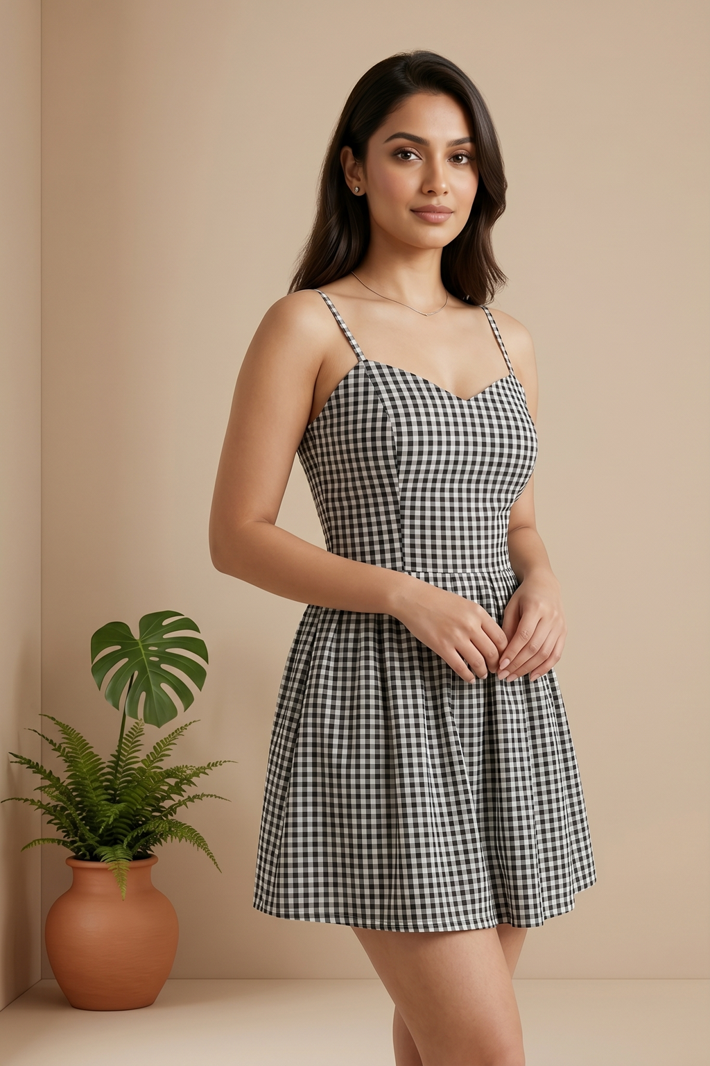 Gingham Mini Dress Black&White Check