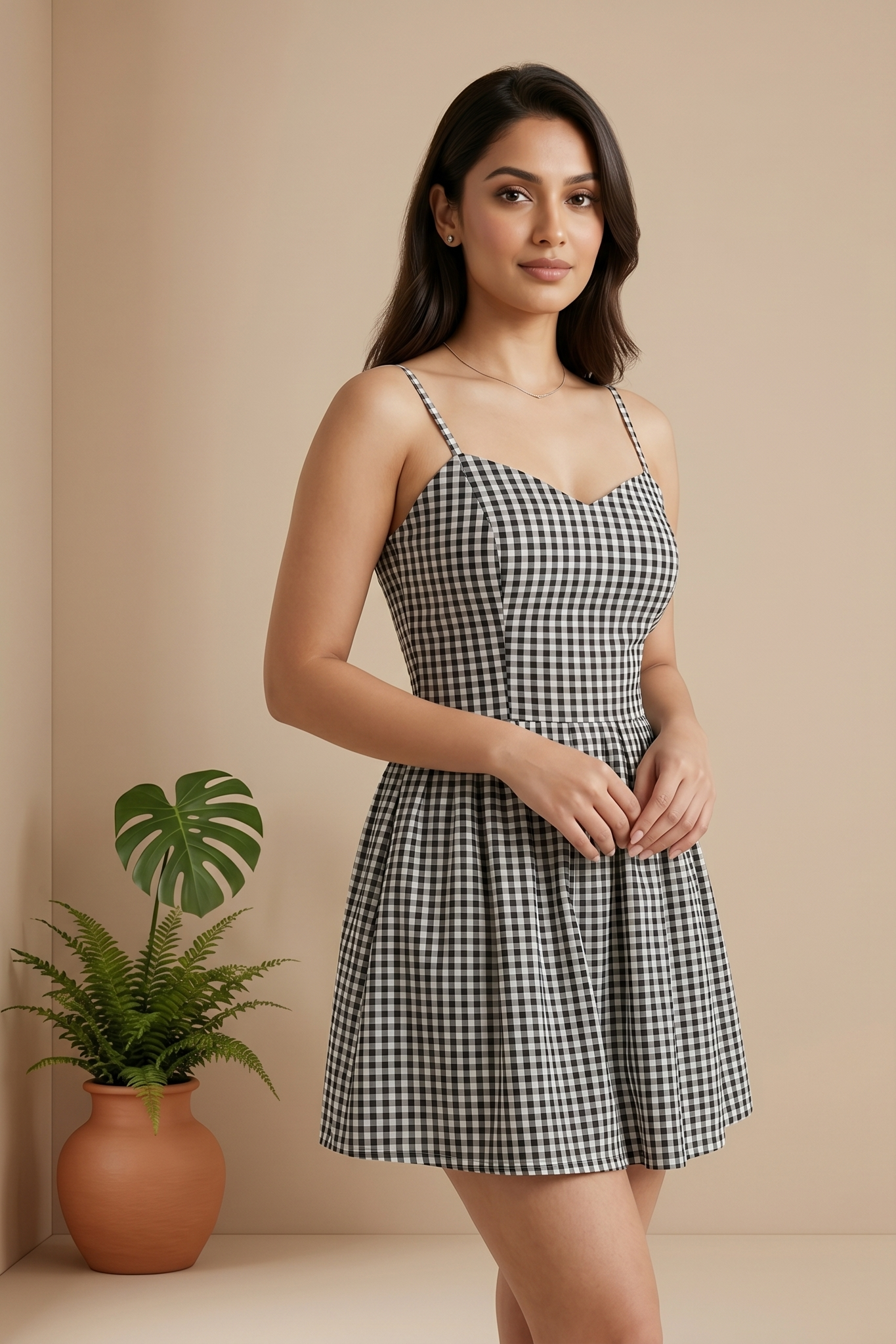 Gingham Mini Dress Black&White Check
