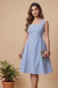 Classic Blue & White Striped Midi