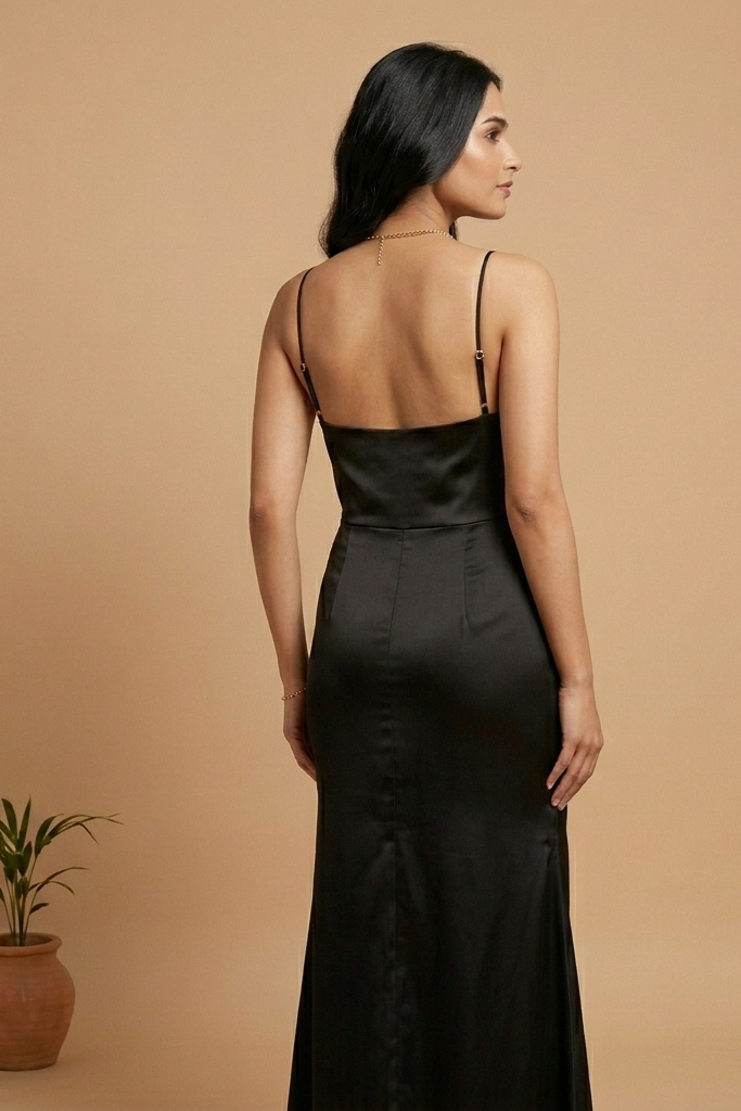 Noir V-Neck Slit Gown